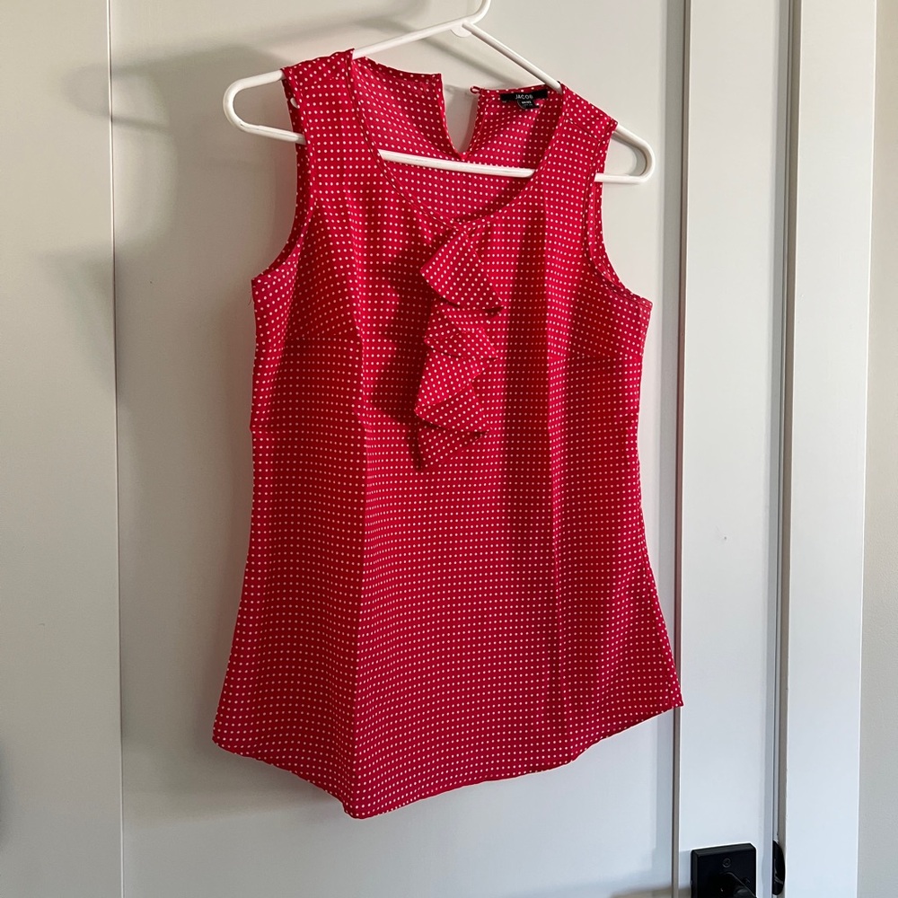 Jacob Red Polka Dot Ruffle Neck Sleeveless Camisole